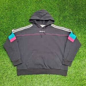 ADIDAS Trefoil Hoodie Womens Small 22x22 Boxy Baggy Black